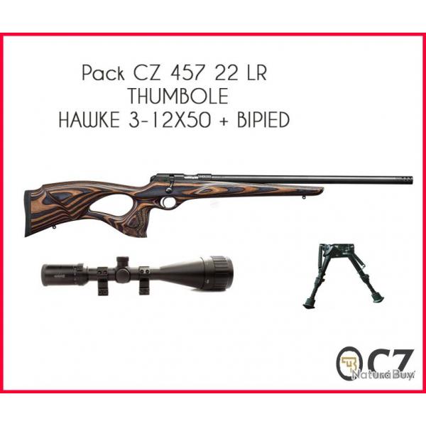 Pack CZ 457 Thumbole, lunette HAWKE 3-12X50, bipied 