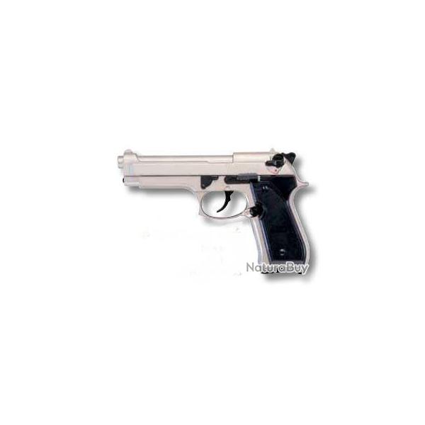 Pistolet Bruni 92 auto Nickel Cal.9mm blanc ou  gaz