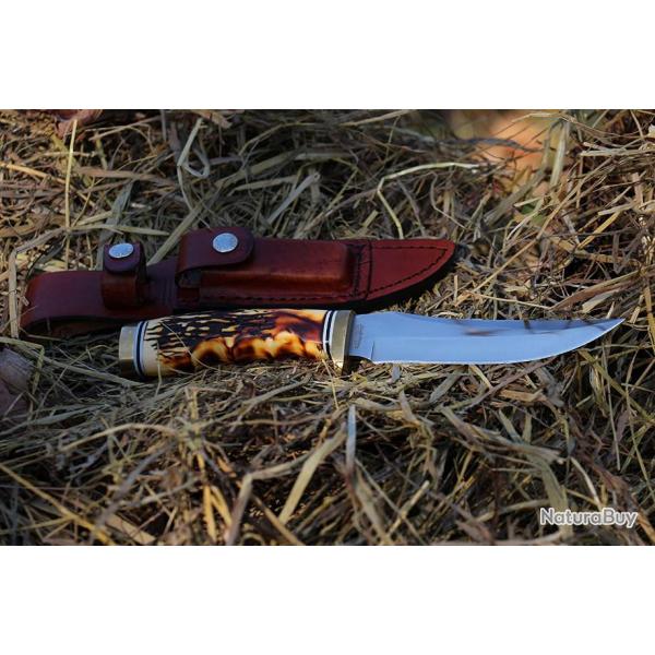 Couteau Schrade Uncle Henry Golden Spike Acier 7Cr17MoV Manche Delrin Etui Cuir SCH153UHCPC