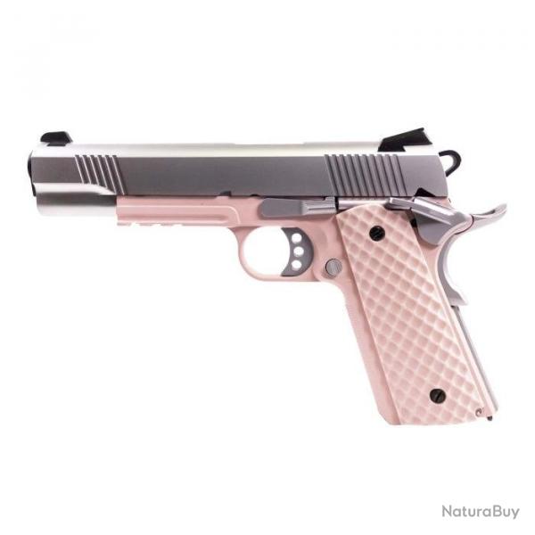 Rplique GBB 1911 MEU Railed Raven Nuprol - full mtal gaz - Rose/Argent