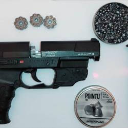 Échange Umarex Walther CP Sport + pointeur laser Umarex  Walther dédié CPS et CP99 + 4 barillets