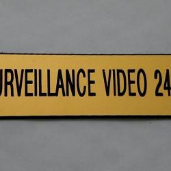 Plaque adhésive SURVEILLANCE VIDEO 24/24 dorée Format 29x100 mm
