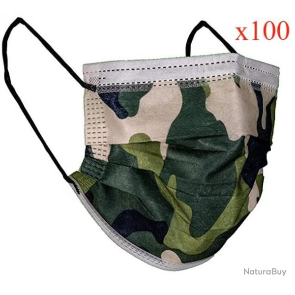 Lot de 100 masques de protection camouflage - FFP2 - Masques chirurgicaux - Livraison rapide