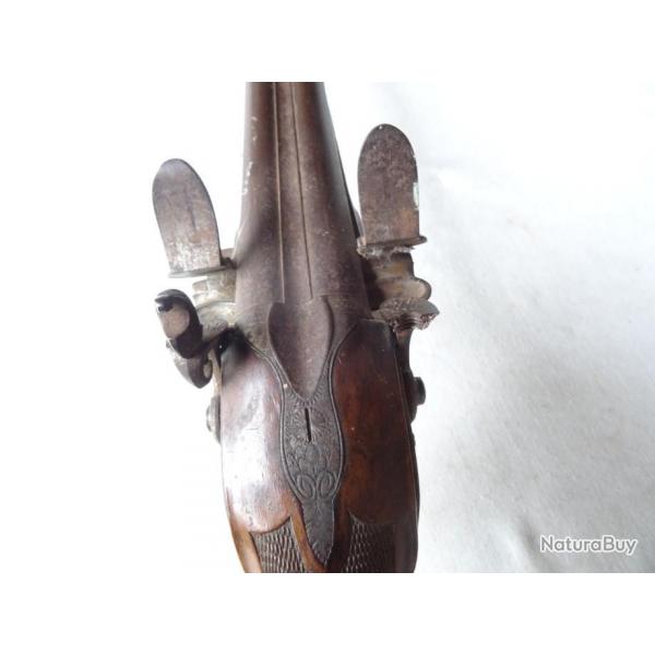 B18) rarissime fusil de femme ou adolescent  silex 2 canons en table vers 1800