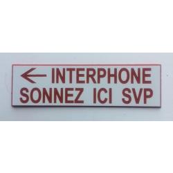 Plaque adhésive INTERPHONE SONNEZ ICI SVP (gauche) fond blanc Format 29x100 mm