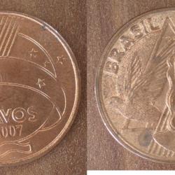 Bresil 5 Centavos 2007 Piece Reals Cruzeiros Centavos Amerique Sud