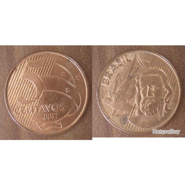 Bresil 5 Centavos 2007 Piece Reals Cruzeiros Centavos Amerique Sud