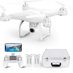 Drone GPS Quadricoptère Caméra 120° Grand Angle Réglable HD Télécommande 9-axe Deux Batterie+Valise