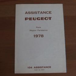 Livret assistance Peugeot 1978 Paris