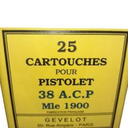38 ACP 1900 ou 38 Auto Colt Pistol Mle 1900: Reproduction boite cartouches (vide) GEVELOT 8891413