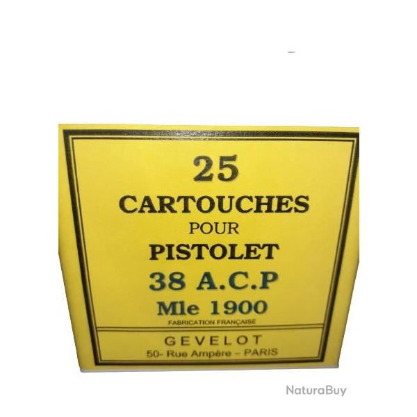38 ACP 1900 ou 38 Auto Colt Pistol Mle 1900: Reproduction boite cartouches (vide) GEVELOT 8891413