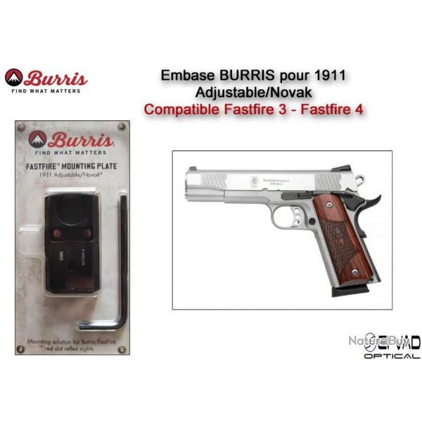 Embase BURRIS pour 1911 Adjustable / Novak - Compatible Fastfire 3 - Fastfire 4