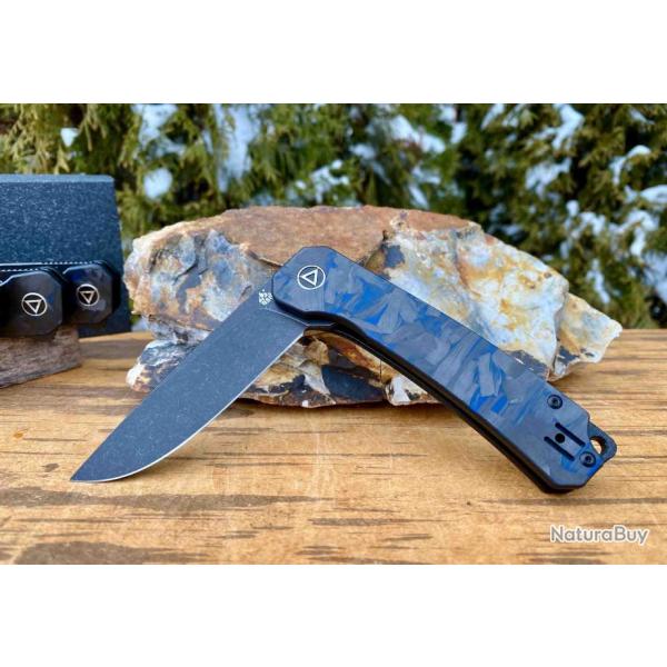 Couteau QSP Osprey CarboneFiber/Blue G10 Lame Acier 14C28N IKBS Linerlock Clip QS139G2