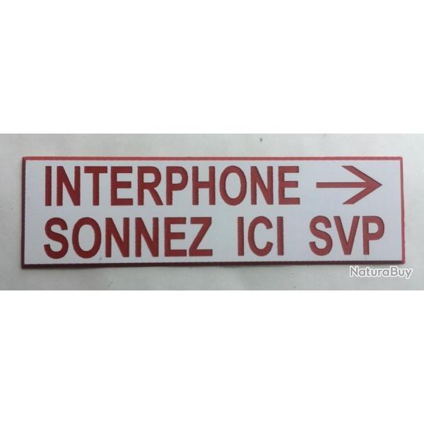 Plaque adhsive INTERPHONE SONNEZ ICI SVP (droite) fond blanc Format 50x150 mm