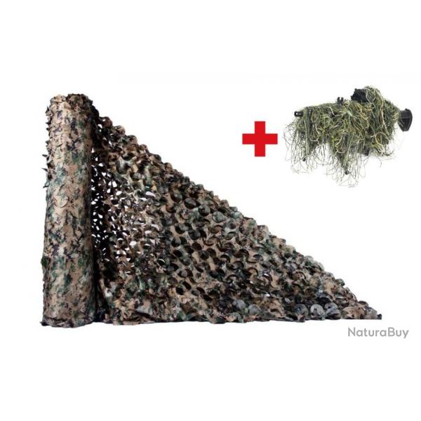 Filet de camouflage 1.5 x 5 m + Housse camouflage fusil 3D - LIVRAISON GRATUITE ET RAPIDE