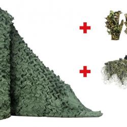 Filet de camouflage vert armée 1.5x5 m + Camouflage fusil 3D + Gants camouflage - LIVRAISON GRATUITE