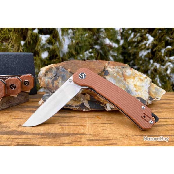 Couteau QSP Osprey Brown Lame Acier 14C28N Manche Micarta IKBS Linerlock Clip QS139A