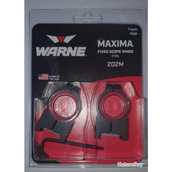 paire de colliers haut WARNE en acier pour lunette de 1 pouce et rail picatinny