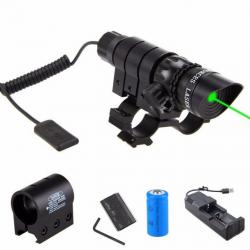 Pointeur laser vert sur rail 21mm et support lunette - Pile rechargeable incluse!