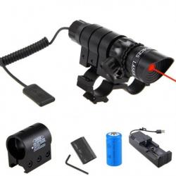 Pointeur laser rouge sur rail 21mm et support lunette - Pile rechargeable incluse!