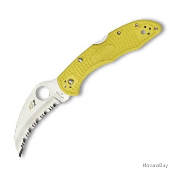 C106SYL2-Couteau de poche crant Spyderco Tasman Salt 2 jaune
