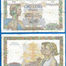 France 500 Francs 1940 4 Janvier Grand Billet La Paix Franc Frc Frcs