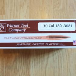 .30 flat line ogives FTR 180 gr - WTC - Warner Tool Co - boite 50 pcs