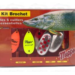 Kit Brochet Mepps Argent - Rouge - Jaune - Orange 5 cuillers différentes 16.4 cm