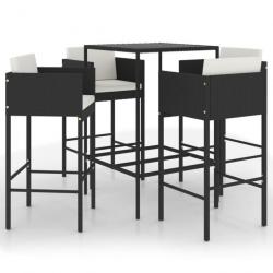 Ensemble de bar de jardin 5 pcs et coussins Résine tressée Noir 3094790