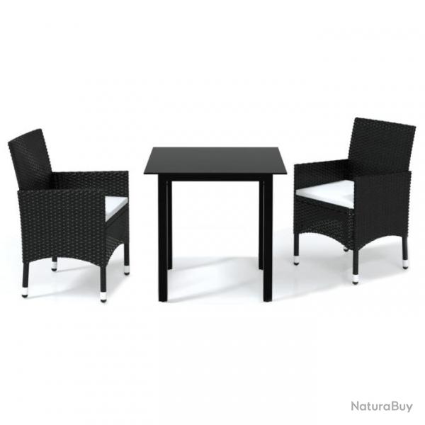 Mobilier  dner de jardin et coussins 3pcs Rsine tresse Noir 3094973