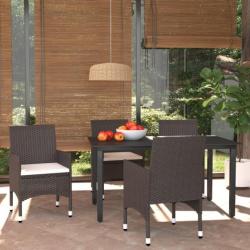 Meubles à dîner de jardin et coussins 5 pcs Poly rotin Marron 3094993