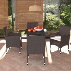 Meubles à dîner de jardin et coussins 5 pcs Poly rotin Marron 3094992