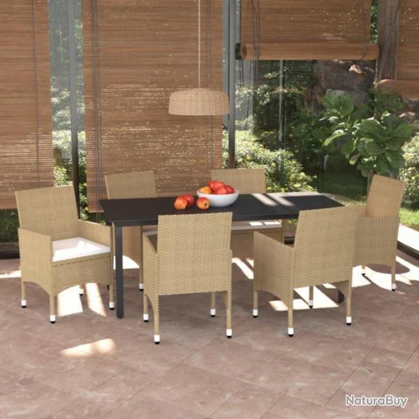 Meubles  dner de jardin et coussins 7 pcs Poly rotin Beige