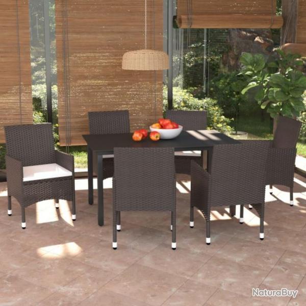 Meubles  dner de jardin et coussins 7 pcs Poly rotin Marron