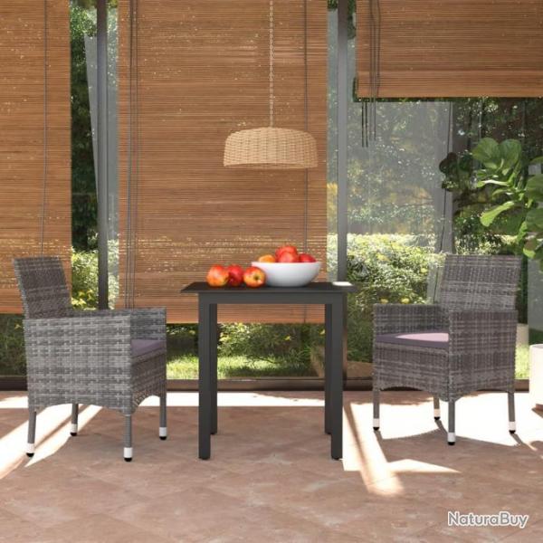 Mobilier  dner de jardin et coussins 3pcs Rsine tresse Gris 3094979