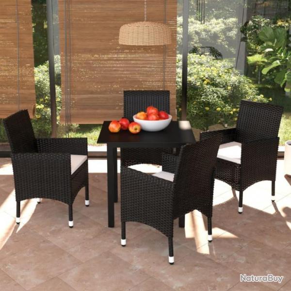 Mobilier  dner de jardin et coussins 5pcs Rsine tresse Noir 3094974