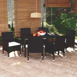 Mobilier à dîner de jardin et coussins 7pcs Résine tressée Noir 3094976