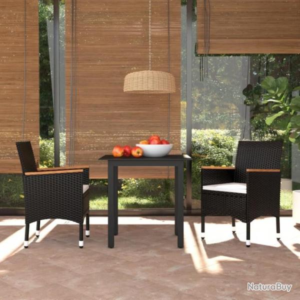 Mobilier  dner de jardin et coussins 3pcs Rsine tresse Noir 3094997