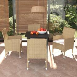 Meubles à dîner de jardin et coussins 5 pcs Poly rotin Beige 3094986