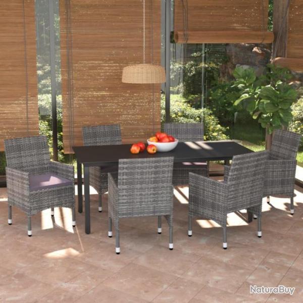 Mobilier  dner de jardin et coussins 7pcs Rsine tresse Gris 3094983