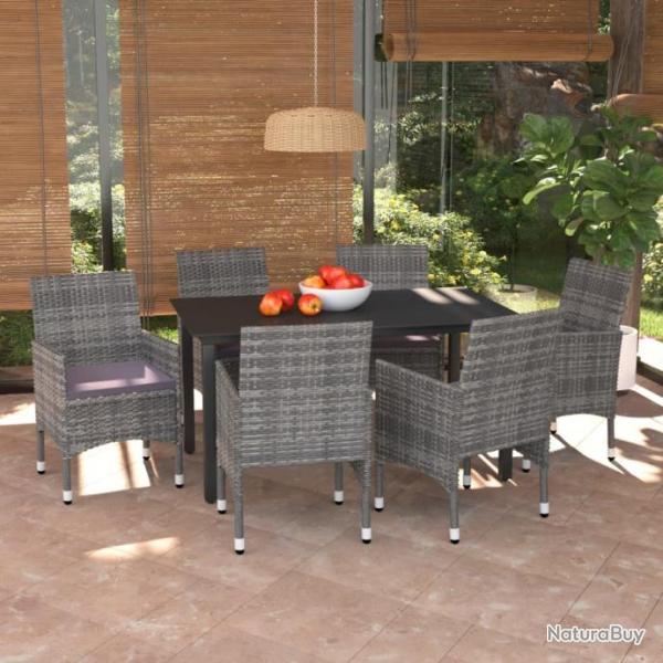 Mobilier  dner de jardin et coussins 7pcs Rsine tresse Gris