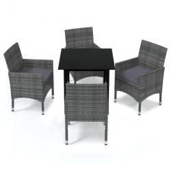 Mobilier à dîner de jardin et coussins 5pcs Résine tressée Gris