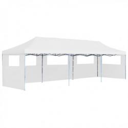 Tente de réception escamotable pliable avec 5 parois 3x9m Blanc 48873