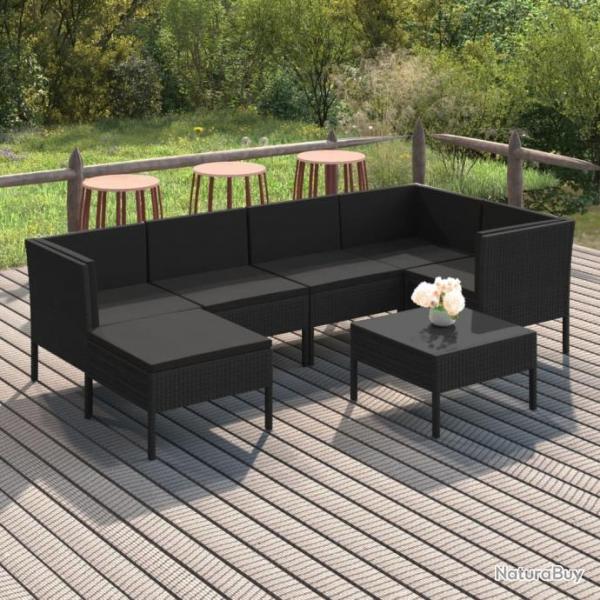 Salon de jardin 7 pcs avec coussins Rsine tresse Noir 3094409