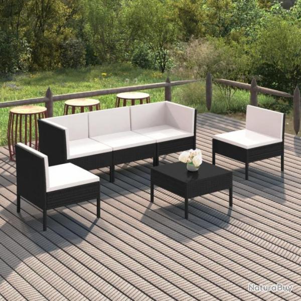 Salon de jardin 6 pcs avec coussins Rsine tresse Noir 3094344