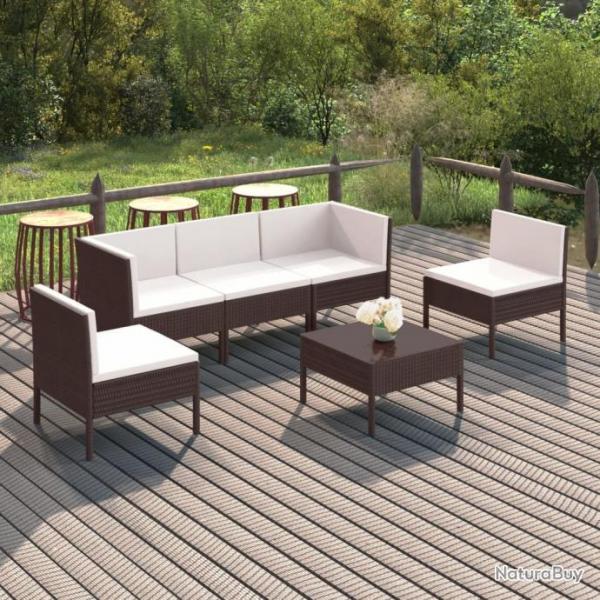 Salon de jardin 6 pcs avec coussins Rsine tresse Marron 3094343