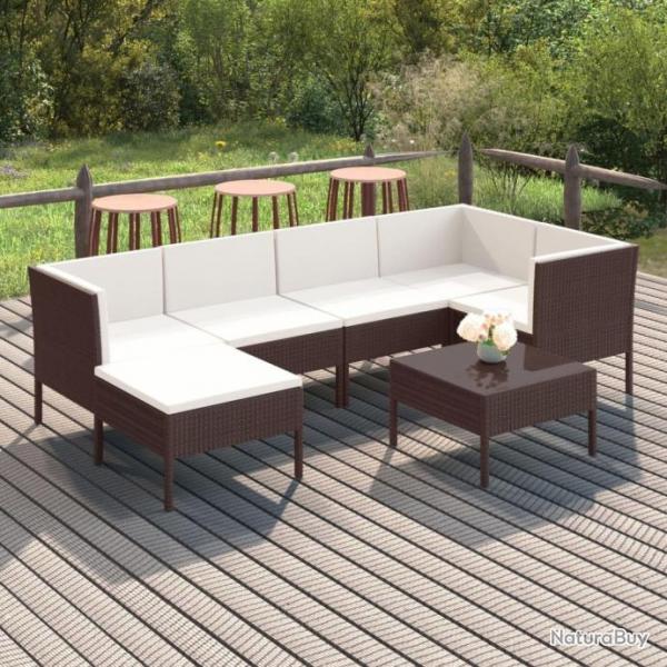 Salon de jardin 7 pcs avec coussins Rsine tresse Marron