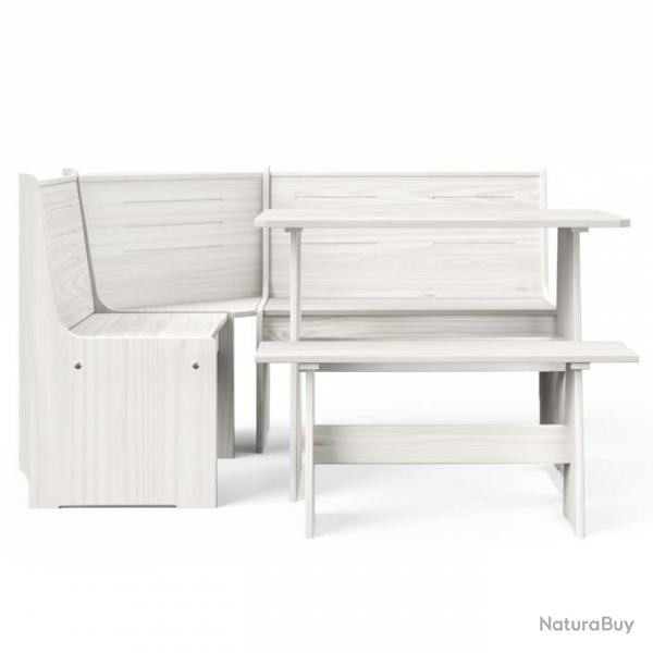 Salon de jardin 3 pcs Blanc Bois de pin massif 3096568