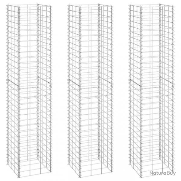 Lits surlevs en gabions 3 pcs 30x30x150 cm Fer 151250