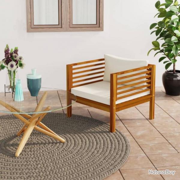 Chaise de jardin avec coussins blanc crme Bois d acacia massif 316294